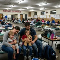 Family in a hurricane shelter - what to do in a hurricane