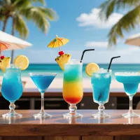 Blue Curacao cocktails at the beach in 2025